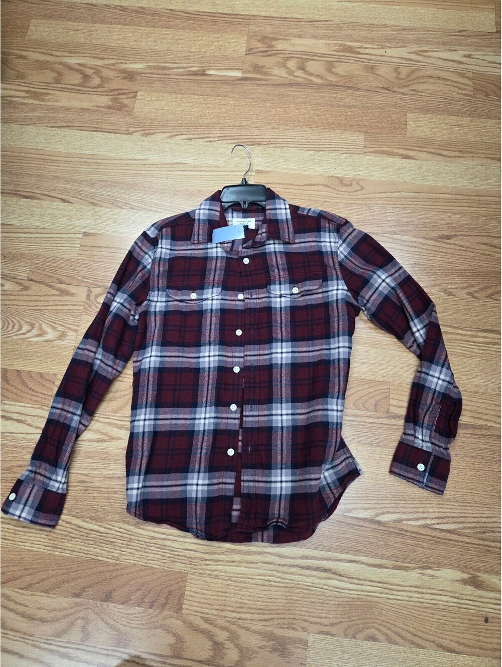 American Eagle Super Soft Maroon Plaid Button-Up Shirt XS 100% cotton